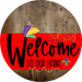 Welcome To Our Home Sign Mardi Gras Red Stripe Wood Grain Decoe-3588-Dh 18 Round