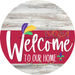 Welcome To Our Home Sign Mardi Gras Viva Magenta Stripe White Wash Decoe-3683-Dh 18 Wood Round