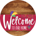 Welcome To Our Home Sign Mardi Gras Viva Magenta Stripe Wood Grain Decoe-3676-Dh 18 Round