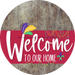 Welcome To Our Home Sign Mardi Gras Viva Magenta Stripe Wood Grain Decoe-3679-Dh 18 Round