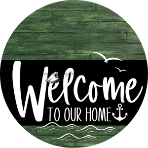 Welcome To Our Home Sign Nautical Black Stripe Green Stain Decoe-3239-Dh 18 Wood Round