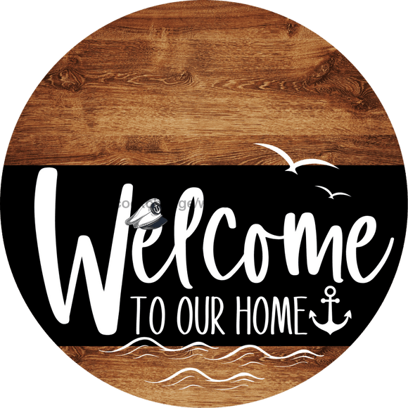 Welcome To Our Home Sign Nautical Black Stripe Wood Grain Decoe-3231-Dh 18 Round