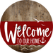 Welcome To Our Home Sign Nautical Dark Red Stripe Wood Grain Decoe-3161-Dh 18 Round