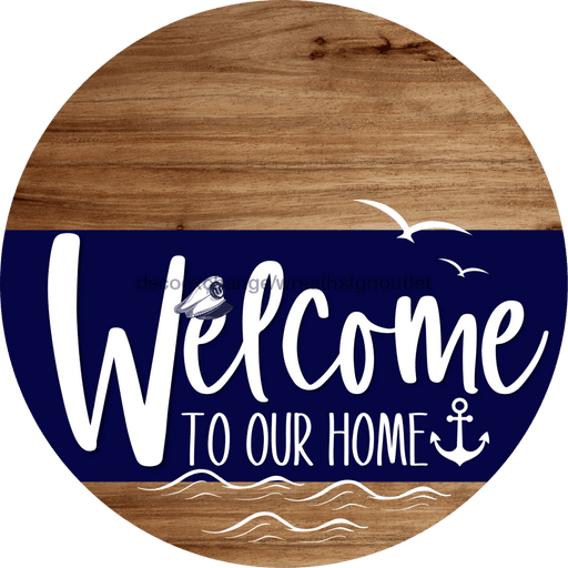 Welcome To Our Home Sign Nautical Navy Stripe Wood Grain Decoe-3098-Dh 18 Round