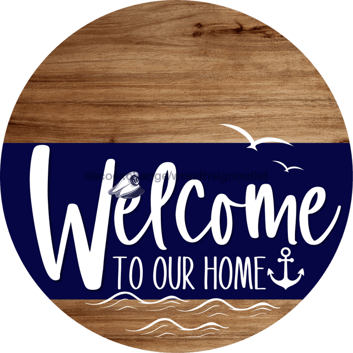 Welcome To Our Home Sign Nautical Navy Stripe Wood Grain Decoe-3098-Dh 18 Round