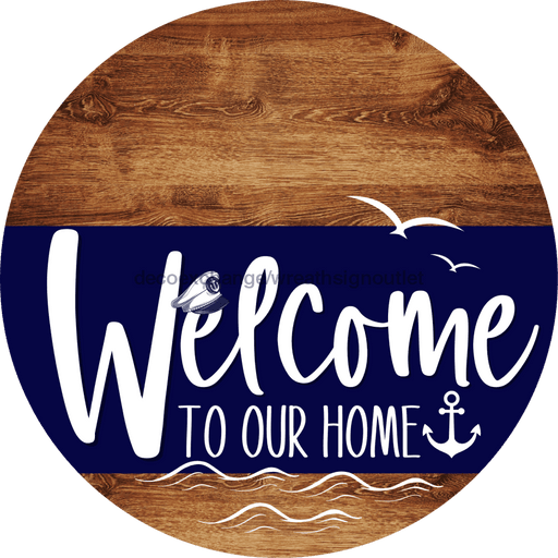 Welcome To Our Home Sign Nautical Navy Stripe Wood Grain Decoe-3099-Dh 18 Round