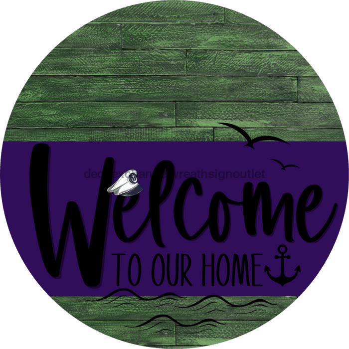 Welcome To Our Home Sign Nautical Purple Stripe Green Stain Decoe-3197-Dh 18 Wood Round