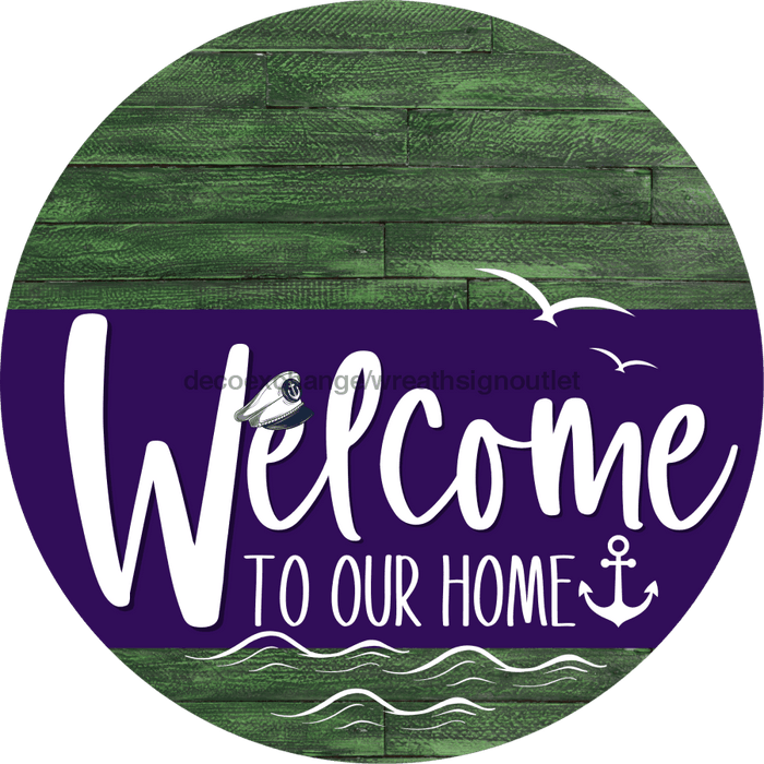 Welcome To Our Home Sign Nautical Purple Stripe Green Stain Decoe-3207-Dh 18 Wood Round