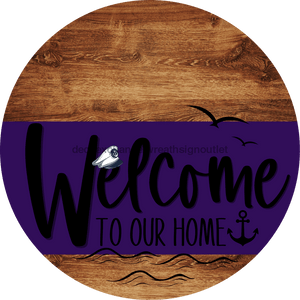 Welcome To Our Home Sign Nautical Purple Stripe Wood Grain Decoe-3189-Dh 18 Round