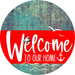 Welcome To Our Home Sign Nautical Red Stripe Petina Look Decoe-3143-Dh 18 Wood Round
