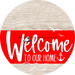 Welcome To Our Home Sign Nautical Red Stripe White Wash Decoe-3145-Dh 18 Wood Round
