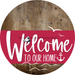 Welcome To Our Home Sign Nautical Viva Magenta Stripe Wood Grain Decoe-3221-Dh 18 Round