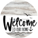 Welcome To Our Home Sign Nautical White Stripe Wash Decoe-3096-Dh 18 Wood Round