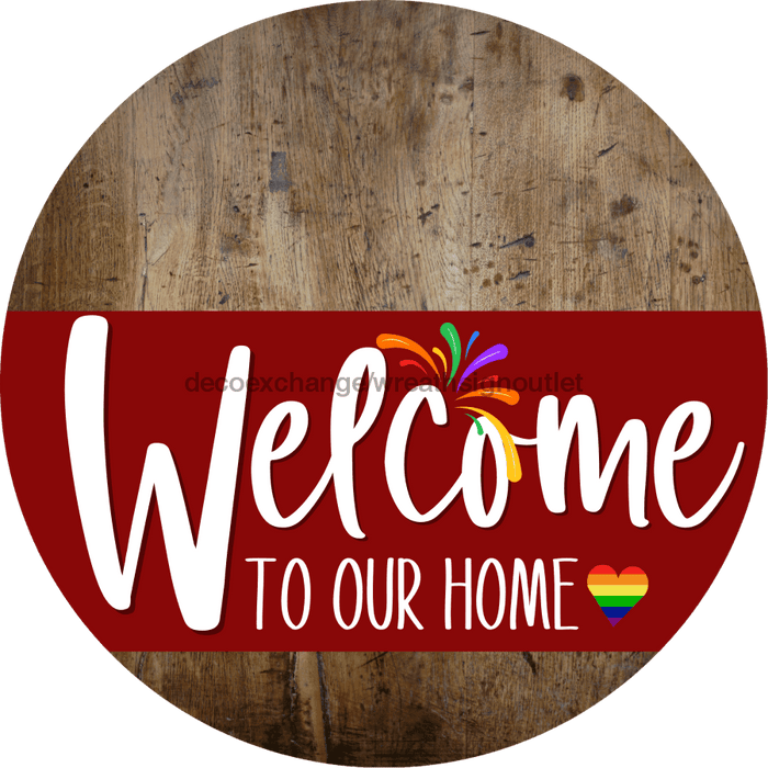 Welcome To Our Home Sign Pride Dark Red Stripe Wood Grain Decoe-3922-Dh 18 Round