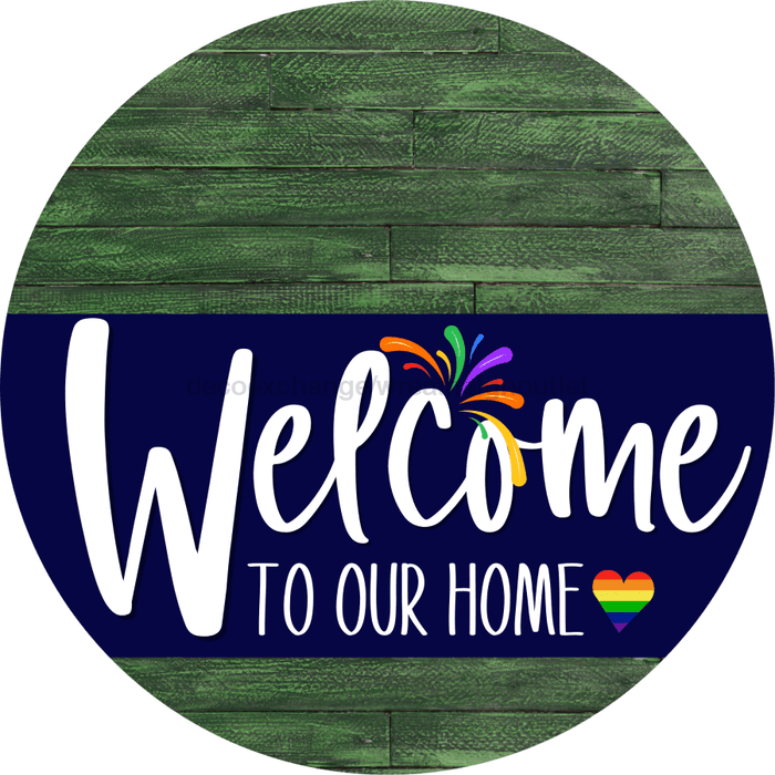 Welcome To Our Home Sign Pride Navy Stripe Green Stain Decoe-3868-Dh 18 Wood Round
