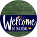 Welcome To Our Home Sign Pride Navy Stripe Green Stain Decoe-3868-Dh 18 Wood Round