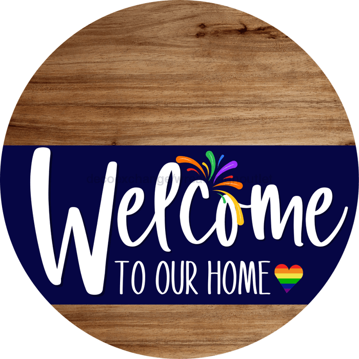 Welcome To Our Home Sign Pride Navy Stripe Wood Grain Decoe-3859-Dh 18 Round