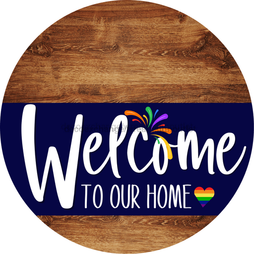 Welcome To Our Home Sign Pride Navy Stripe Wood Grain Decoe-3860-Dh 18 Round