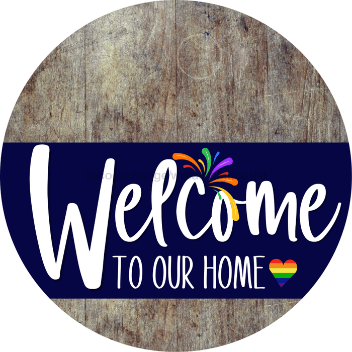 Welcome To Our Home Sign Pride Navy Stripe Wood Grain Decoe-3863-Dh 18 Round