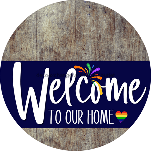 Welcome To Our Home Sign Pride Navy Stripe Wood Grain Decoe-3863-Dh 18 Round