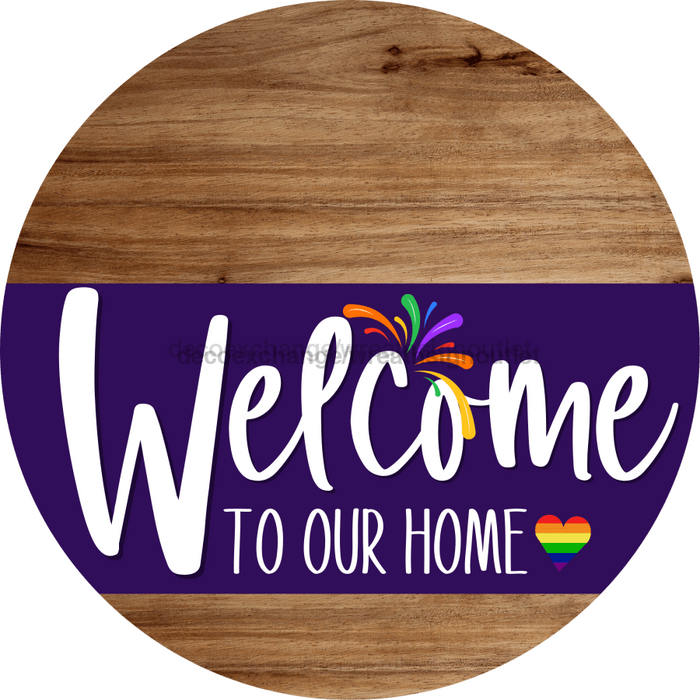 Welcome To Our Home Sign Pride Purple Stripe Wood Grain Decoe-3959-Dh 18 Round