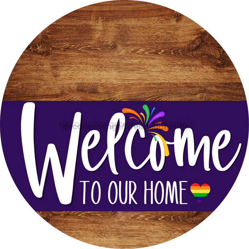 Welcome To Our Home Sign Pride Purple Stripe Wood Grain Decoe-3960-Dh 18 Round