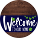 Welcome To Our Home Sign St Patricks Day Navy Stripe Wood Grain Decoe-3252-Dh 18 Round