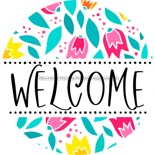 Welcome Wreath Sign, Floral Wreath, DECOE-4136-A, 11.75 metal Round