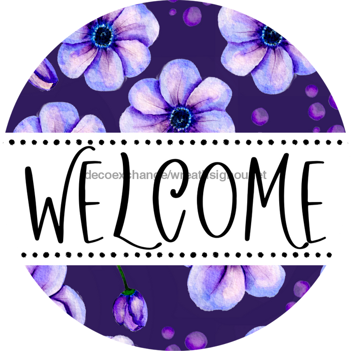 Welcome Wreath Sign, Floral Wreath, DECOE-4139-A, 11.75 metal Round