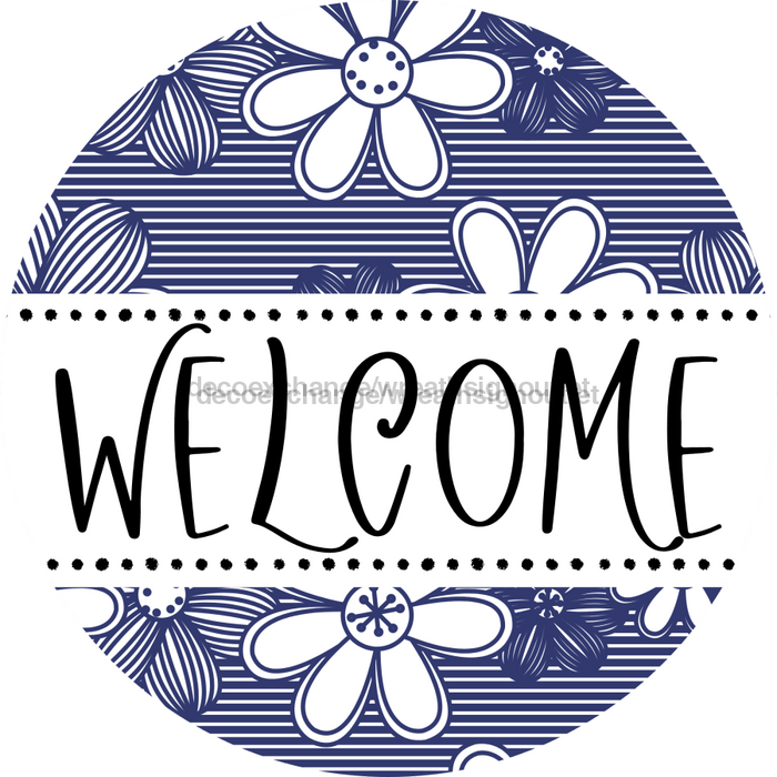 Welcome Wreath Sign, Floral Wreath, DECOE-4140-A, 11.75 metal Round