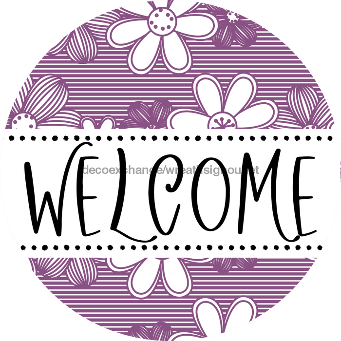 Welcome Wreath Sign, Floral Wreath, DECOE-4142-A, 11.75 metal Round