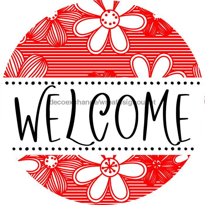 Welcome Wreath Sign, Floral Wreath, DECOE-4143-A, 11.75 metal Round