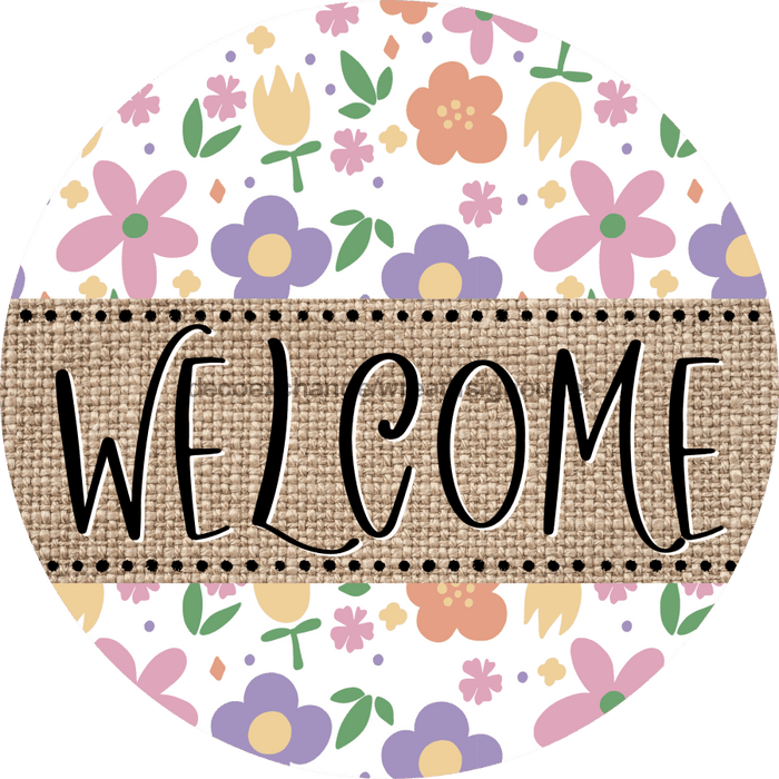 Welcome Wreath Sign, Floral Wreath, DECOE-4149-A, 11.75 metal Round