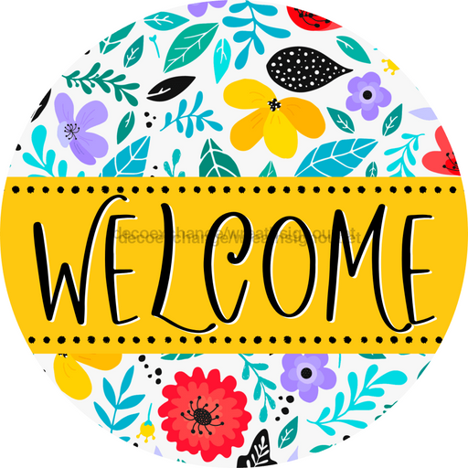 Welcome Wreath Sign, Floral Wreath, DECOE-4133, 10 vinyl Round