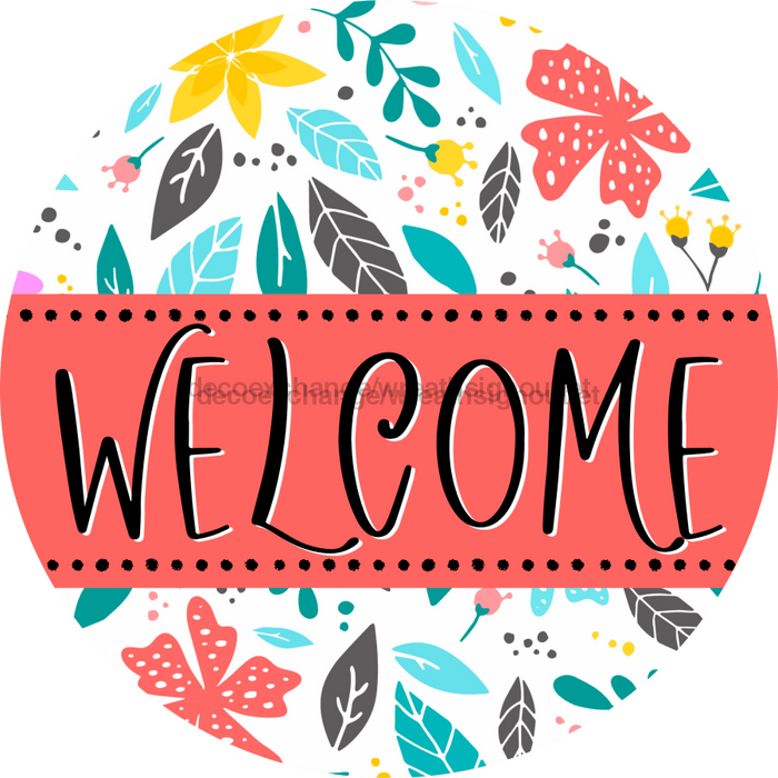 Welcome Wreath Sign, Floral Wreath, DECOE-4135, 10 vinyl Round