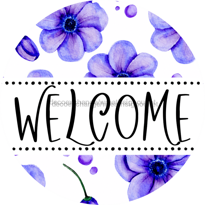 Welcome Wreath Sign, Floral Wreath, DECOE-4137, 10 vinyl Round
