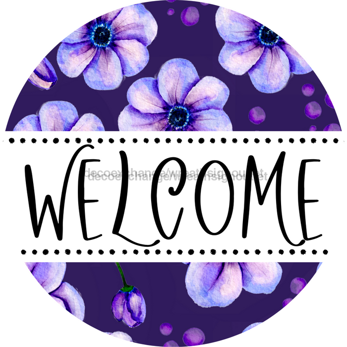 Welcome Wreath Sign, Floral Wreath, DECOE-4139, 10 vinyl Round