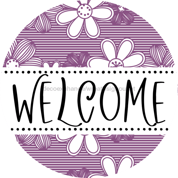 Welcome Wreath Sign, Floral Wreath, DECOE-4142, 10 vinyl Round