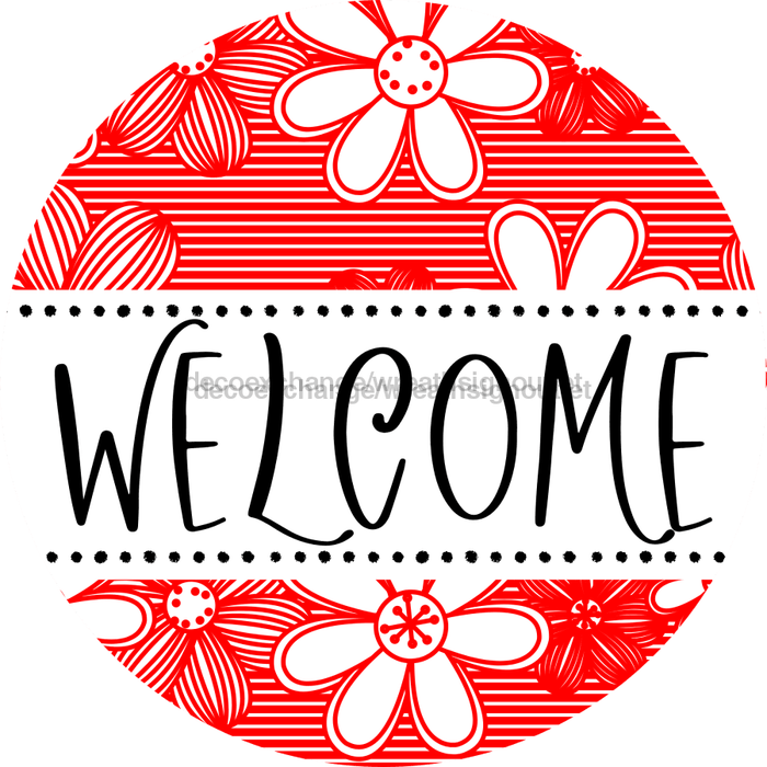 Welcome Wreath Sign, Floral Wreath, DECOE-4143, 10 vinyl Round