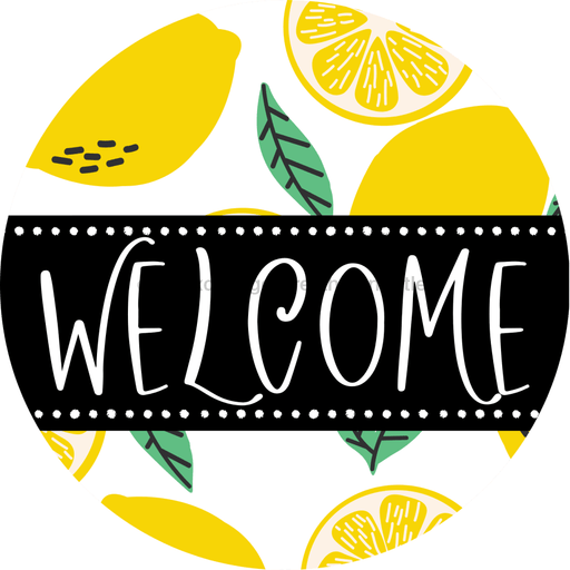 Welcome Wreath Sign, Lemon Wreath, DECOE-4128, 10 vinyl Round