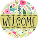 Welcome Wreath Sign, Spring Floral Wreath, DECOE-4103-A, 11.75 metal Round