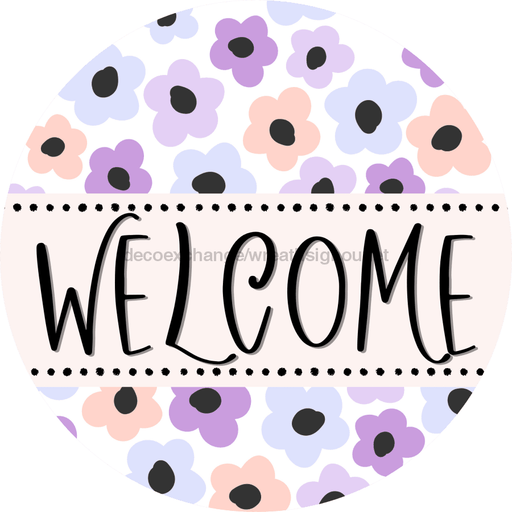 Welcome Wreath Sign, Spring Floral Wreath, DECOE-4105-A, 11.75 metal Round
