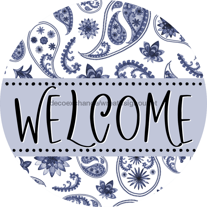 Welcome Wreath Sign, Spring Floral Wreath, DECOE-4109-D, 10 Wood Round