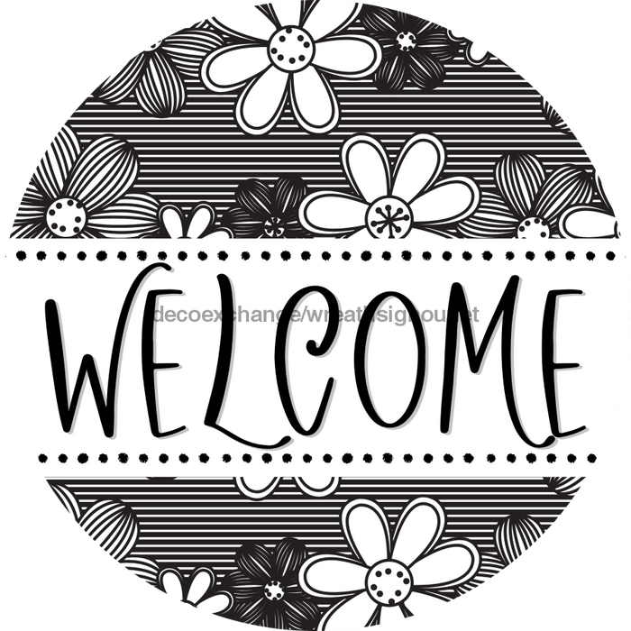 Welcome Wreath Sign, Spring Floral Wreath, DECOE-4110, 10 metal Round