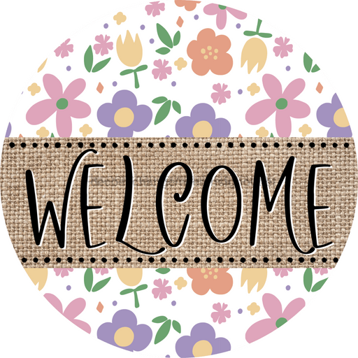 Welcome Wreath Sign, Spring Floral Wreath, DECOE-4102, 10 vinyl Round
