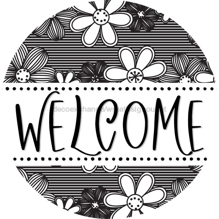Welcome Wreath Sign, Spring Floral Wreath, DECOE-4110, 10 vinyl Round