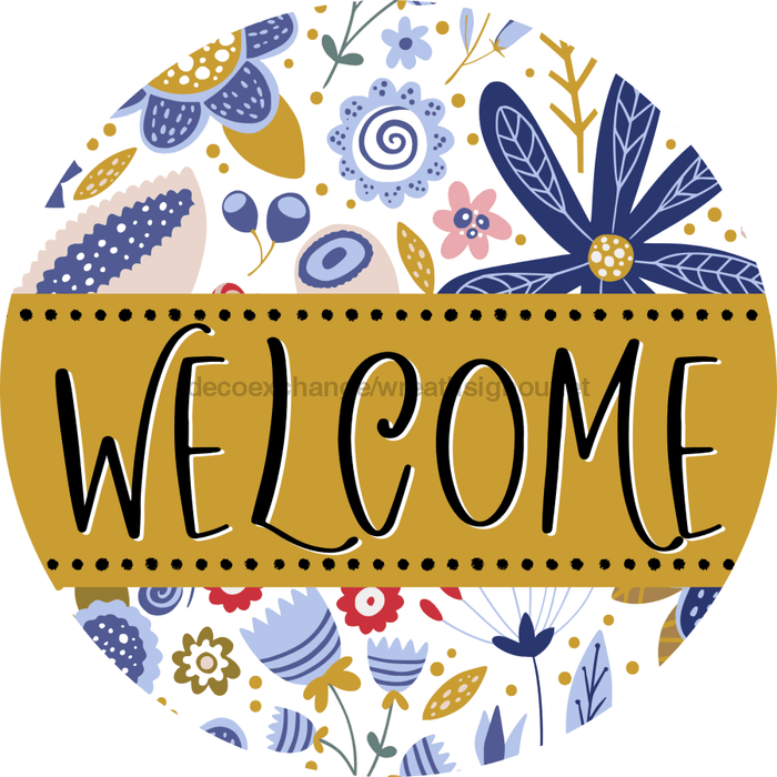 Welcome Wreath Sign, Spring Floral Wreath, DECOE-4111, 10 vinyl Round