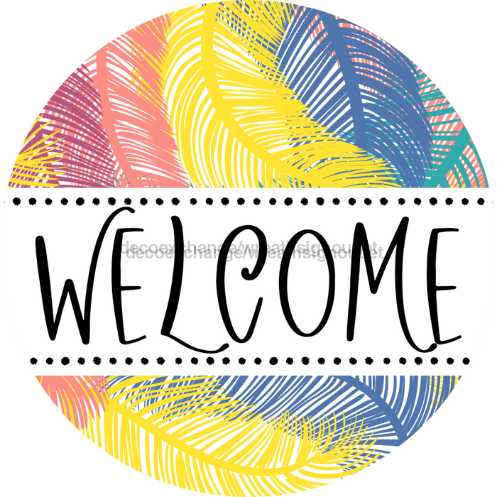 Welcome Wreath Sign, Spring Floral Wreath, DECOE-4113, 10 vinyl Round