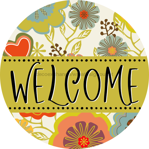 Welcome Wreath Sign, Spring Floral Wreath, DECOE-4121, 10 vinyl Round