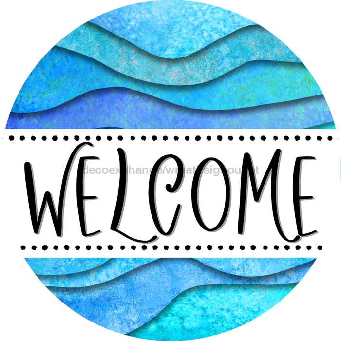 Welcome Wreath Sign, Waves Wreath, DECOE-4127, 10 vinyl Round